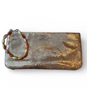 Guess Gold One Starry Night Metal Metallic Mesh Clutch Wristlet Purse